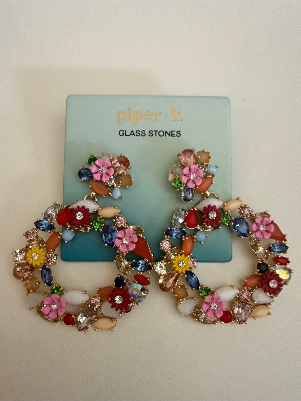 Piper-K Multicolor Floral Hoop Earrings with Glass Stones